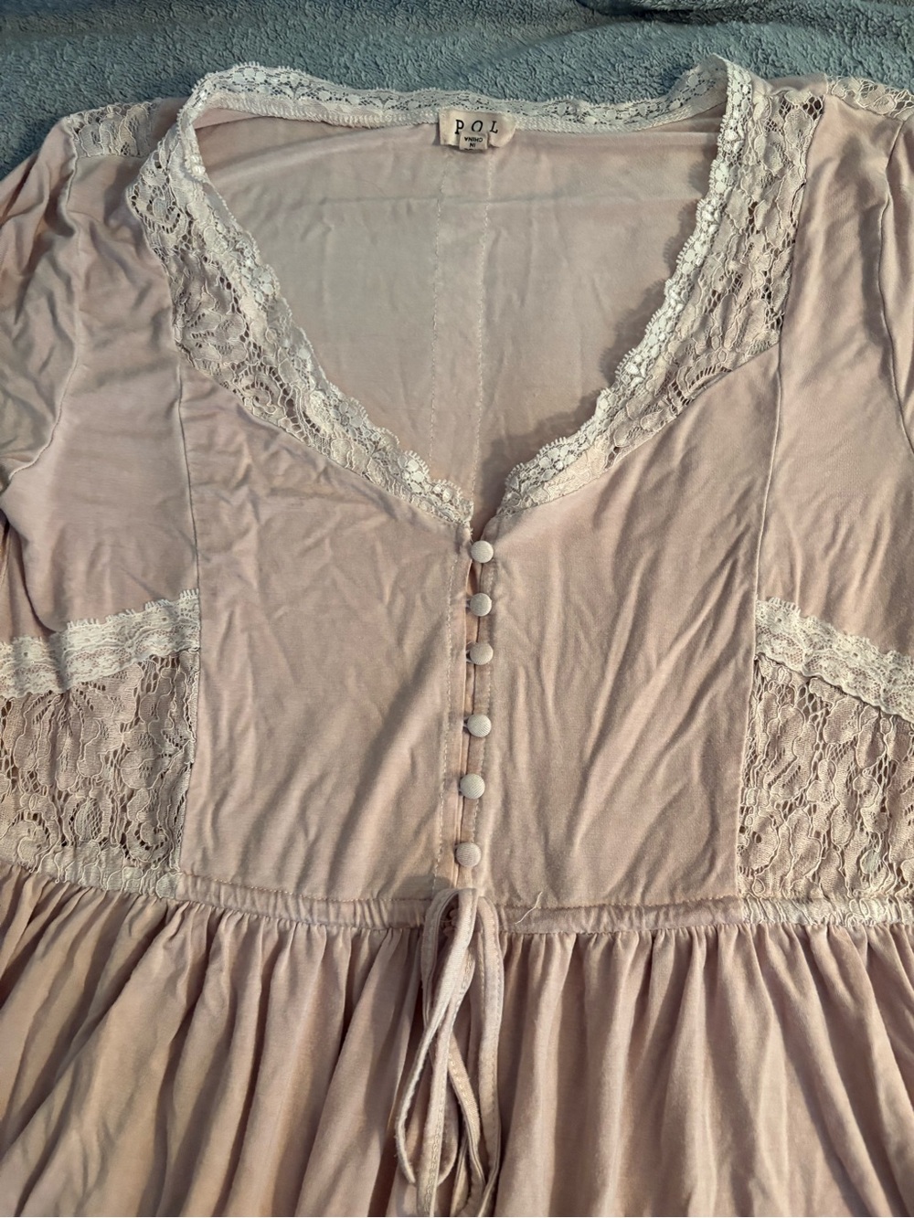 POL Women’s Flowy Top Blouse Lace Small Pink Sweetheart Fairy - Picture 2 of 5
